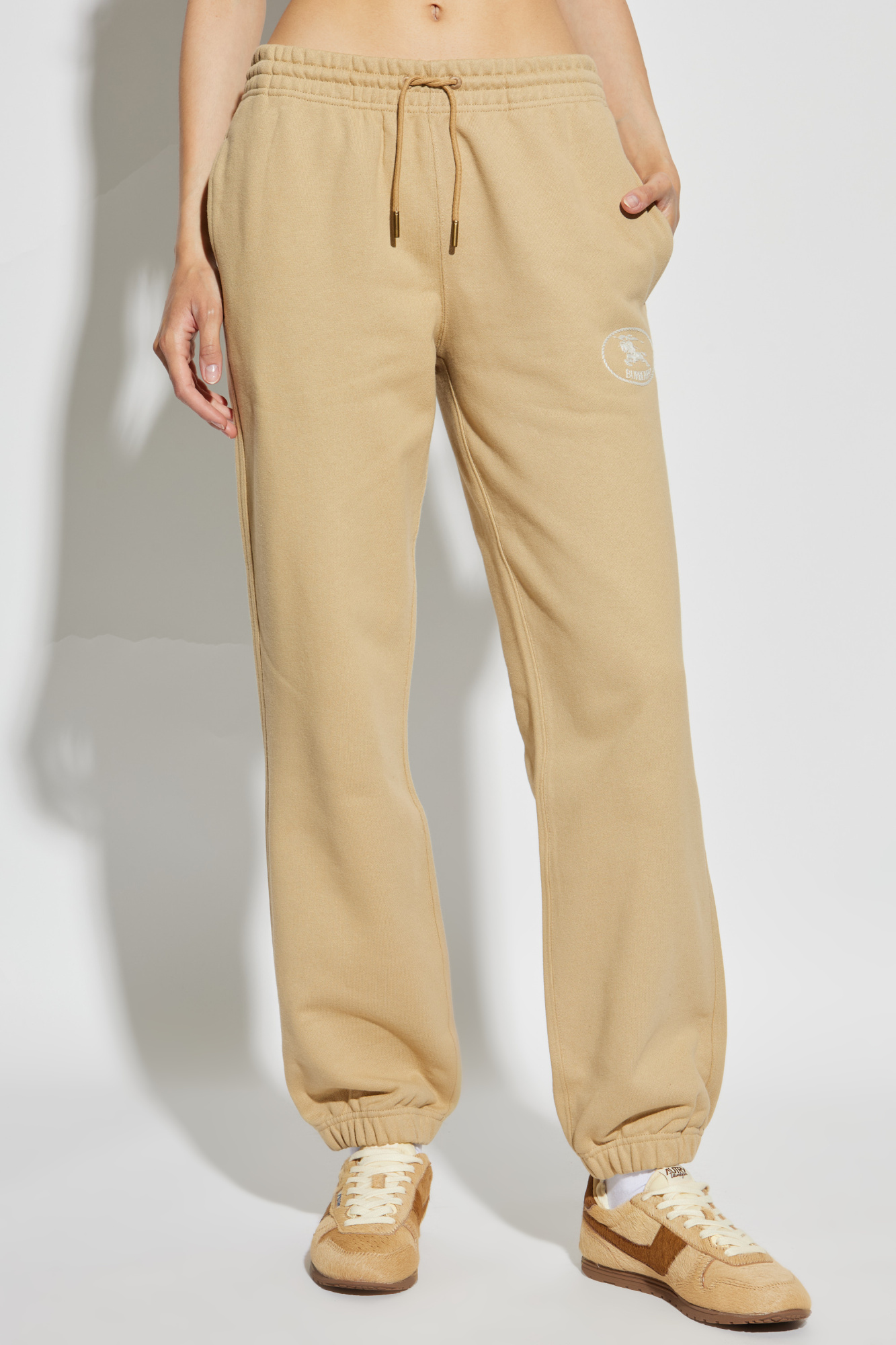 パンツ BURBERRY PANTS BEIGE Checked track pants in beige - Burberry | Mytheresa